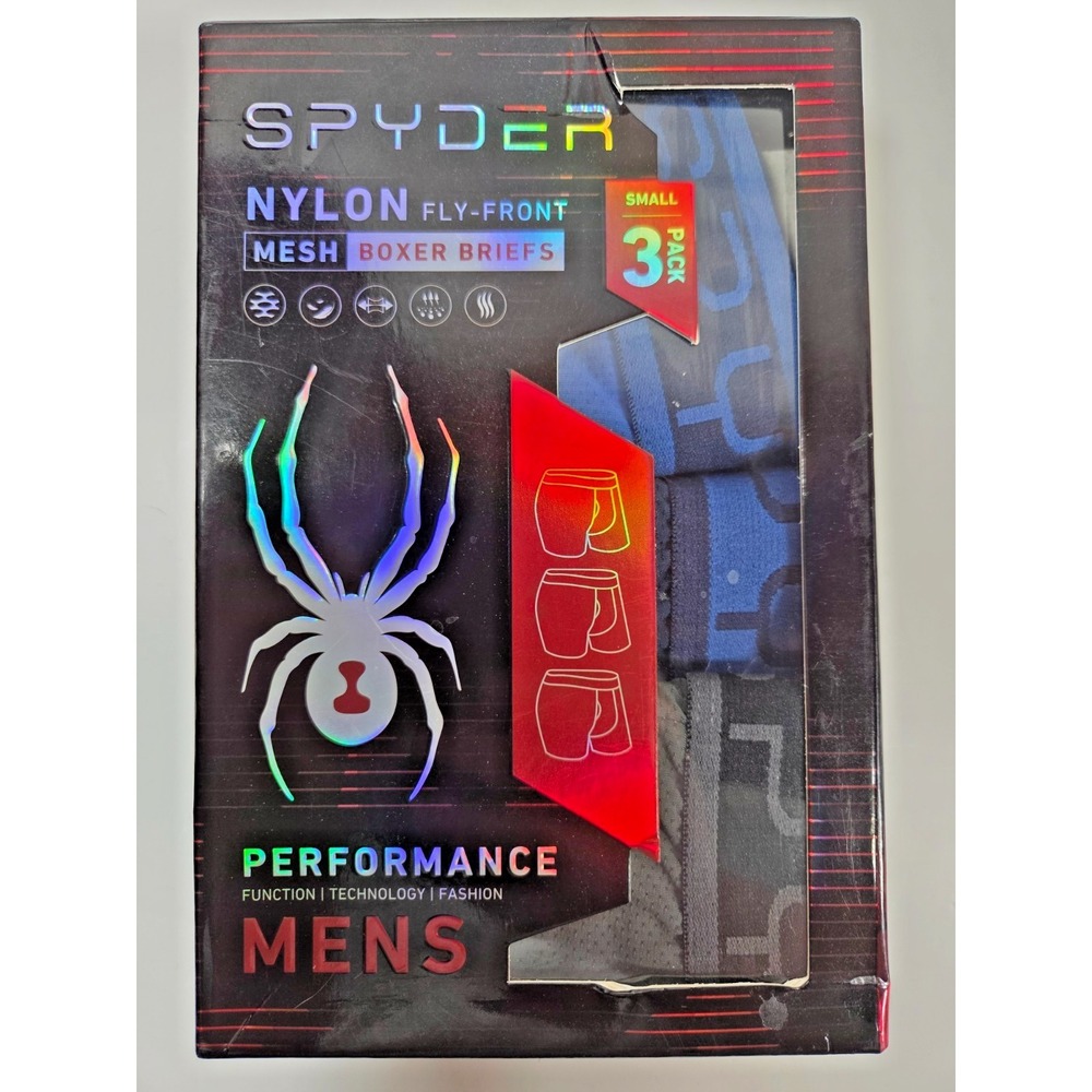 Spyder Mens Nylon Mesh Boxer Briefs Small 3 Pack Fly Front Performance Underwear